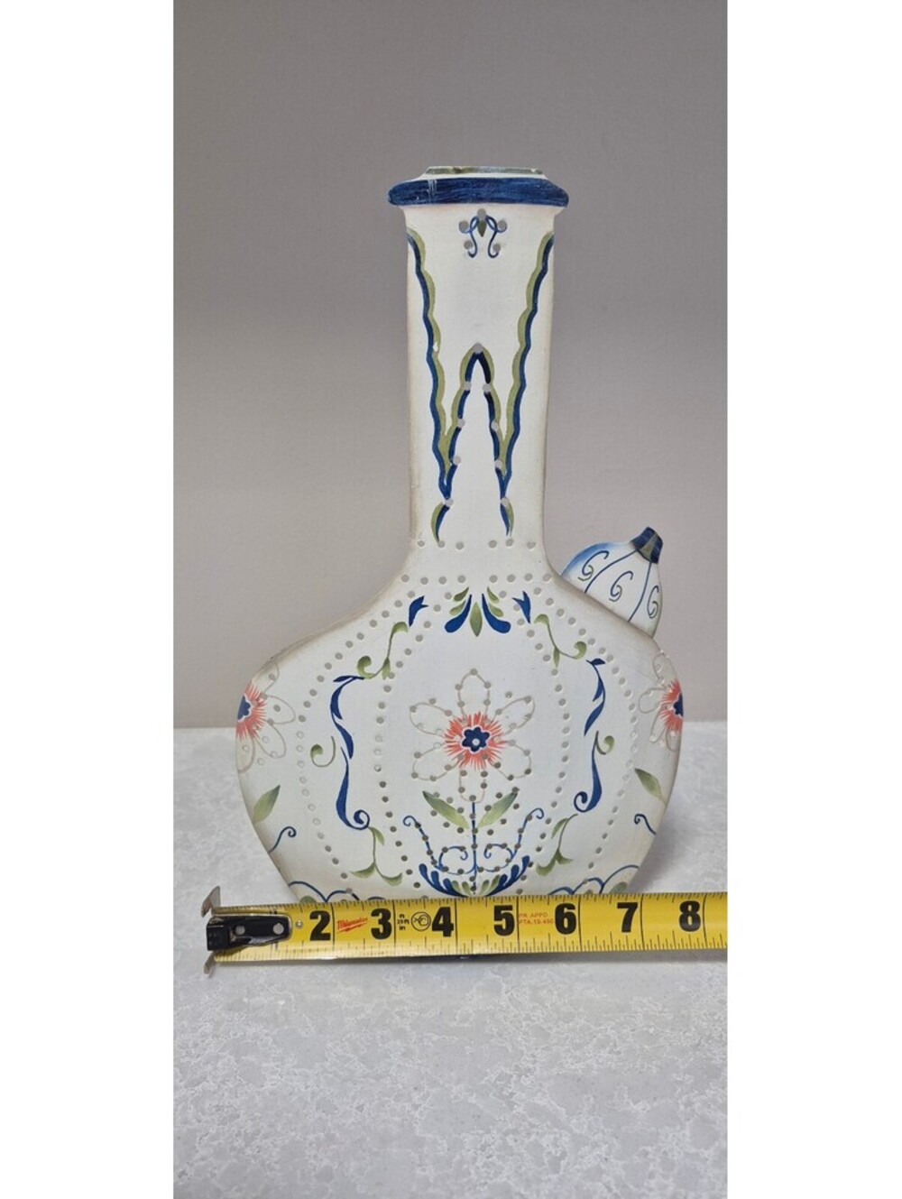 VTG Villeroy & Boch Metal Candle Holder - Blue & White Print Chiminea Shape